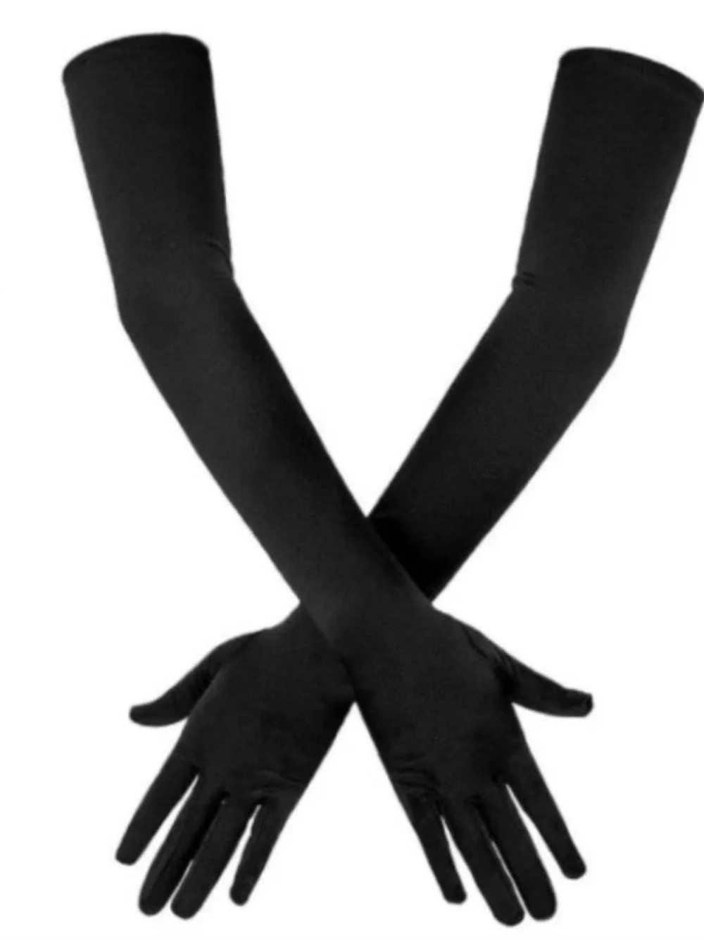 💞 New Elegant Women's Long Black Satin Costume Gloves